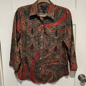 Lauren Ralph Lauren Multicolor Paisley Non-Iron Button up Top Women’s Size Large